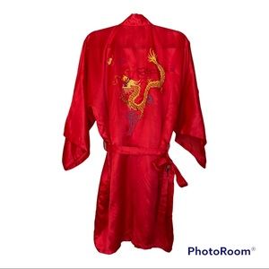 Chinese silk blend embroidered dragon belted robe 🐲